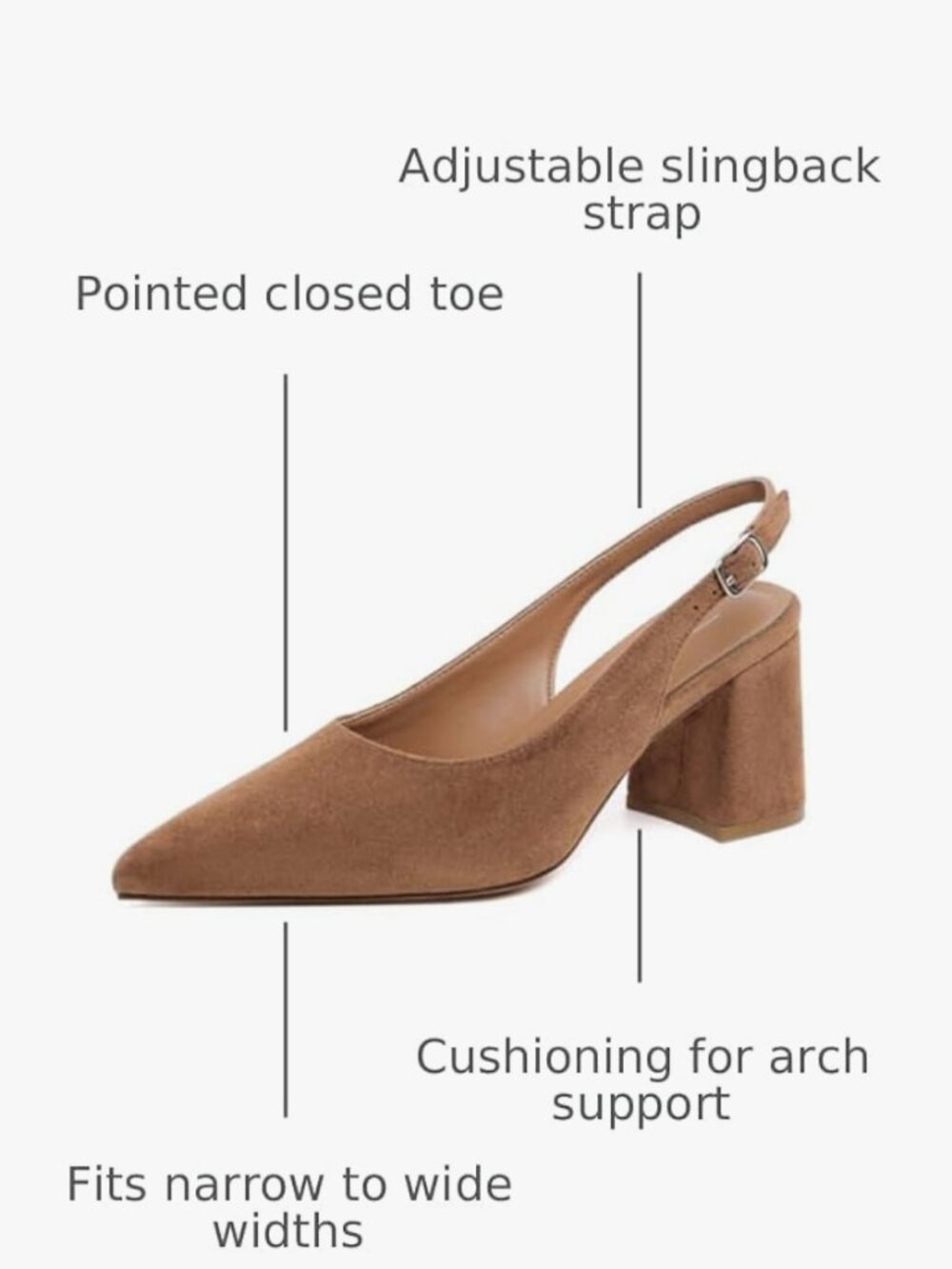 Mostrin SZ 8.5 Camel Suede Block Heel Slingback Office Dressy Chic Closet Staple - Picture 4 of 14